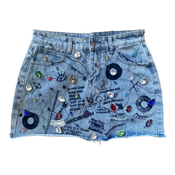 Embellished Denim Mini Skirt - Picture 1 of 4